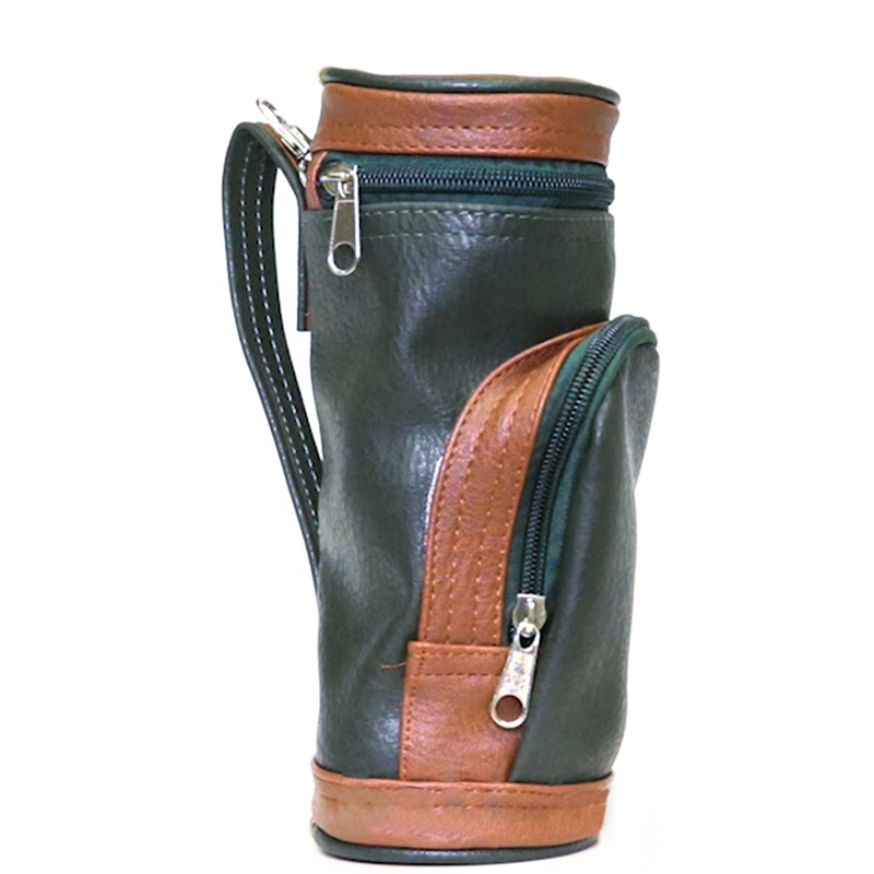 Vintage PU Leather Mini Golf Ball Cigar Bag in Green with golf balls inside