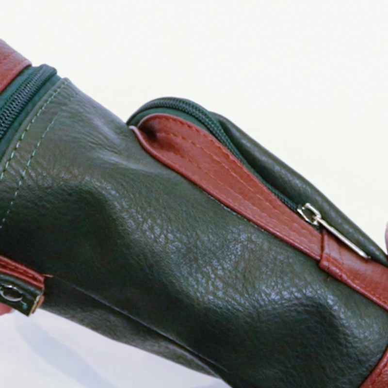 Vintage PU Leather Mini Golf Ball Cigar Bag in Green with golf balls inside