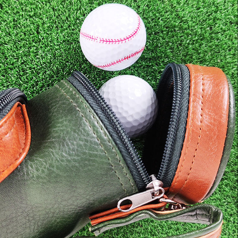 Vintage PU Leather Mini Golf Ball Cigar Bag in Green with golf balls inside