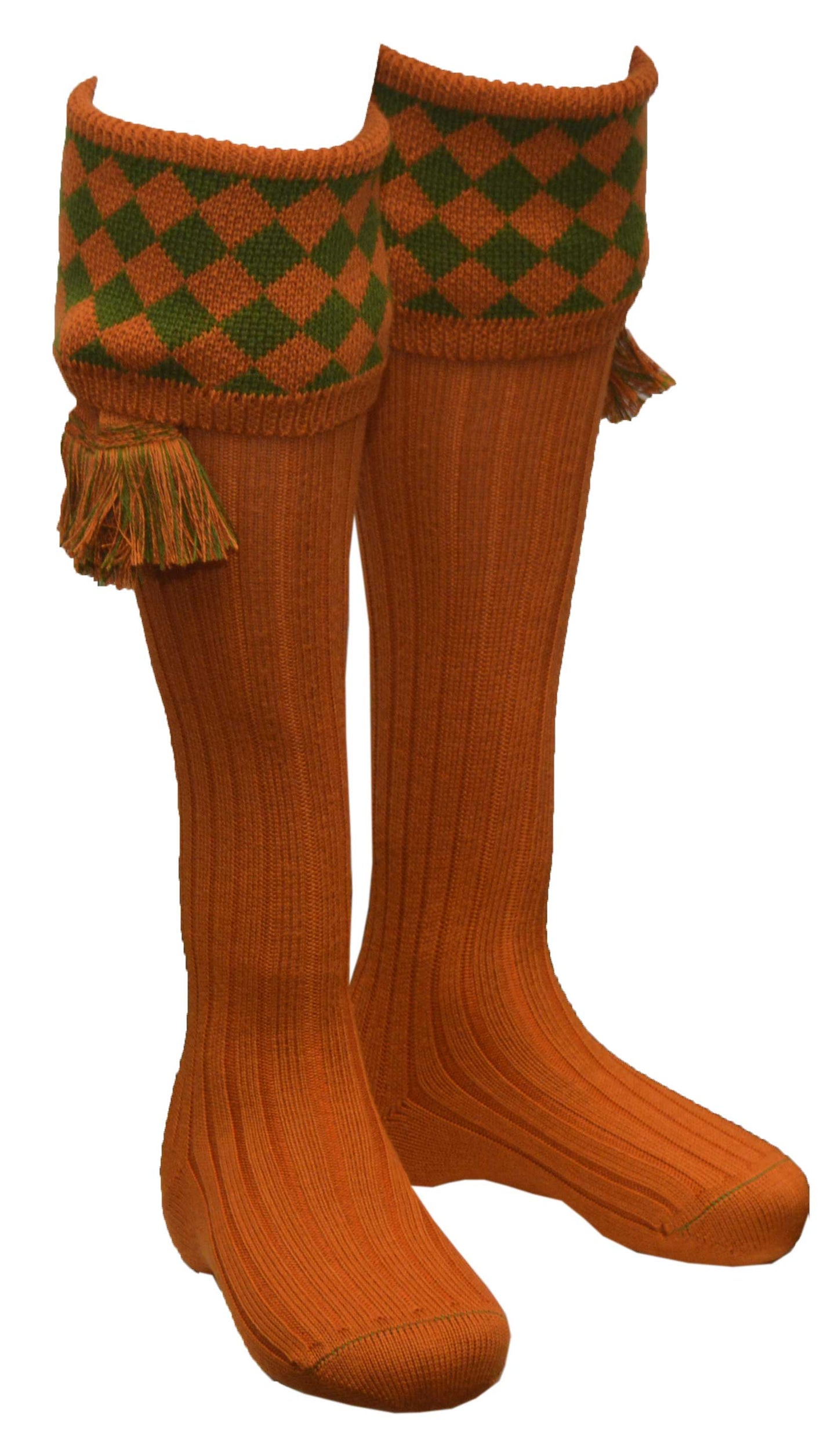 Knee High Chessboard Golf Socks made from Merino Wool with removable Garter Ties