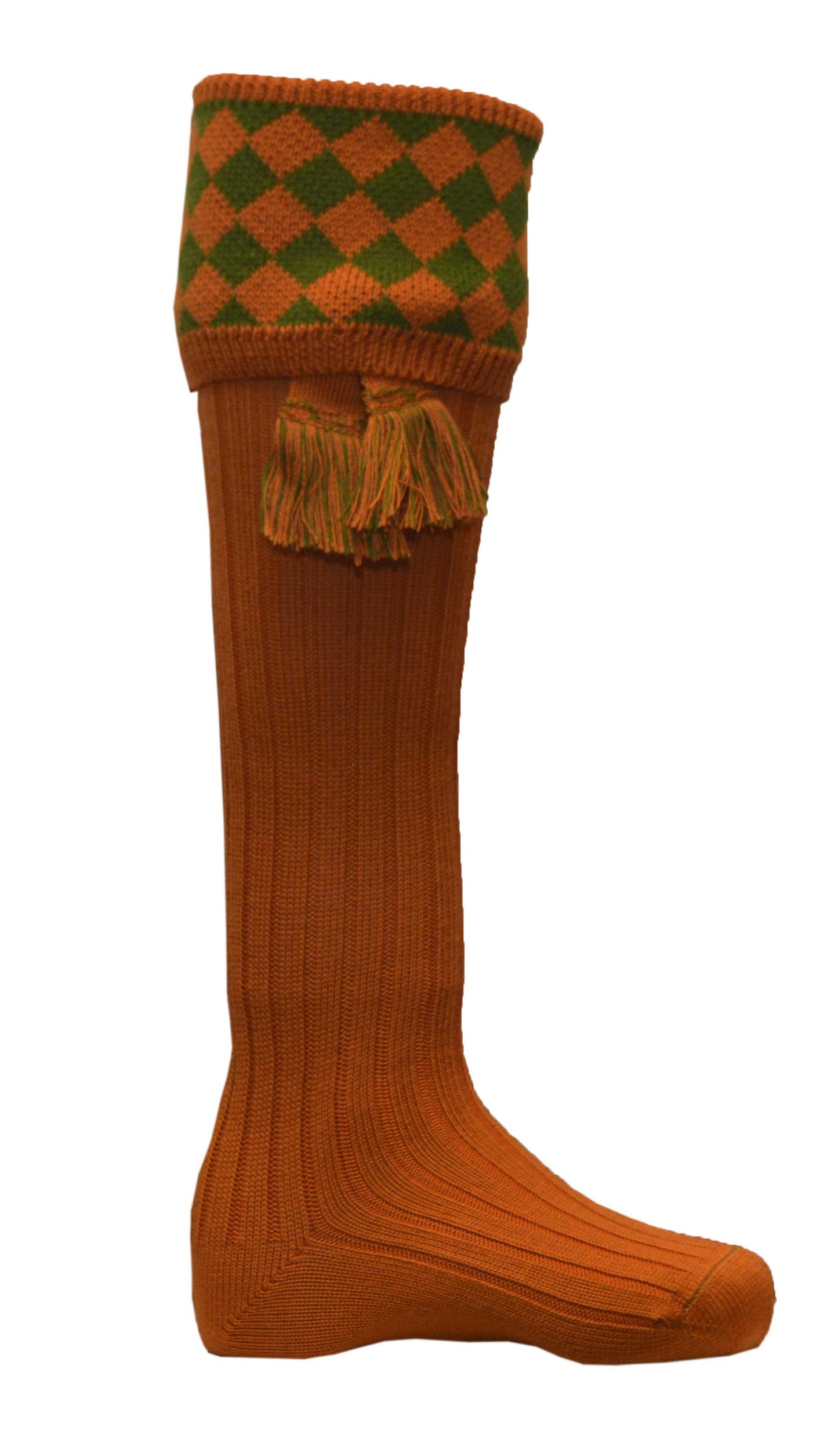 Knee High Chessboard Golf Socks made from Merino Wool with removable Garter Ties