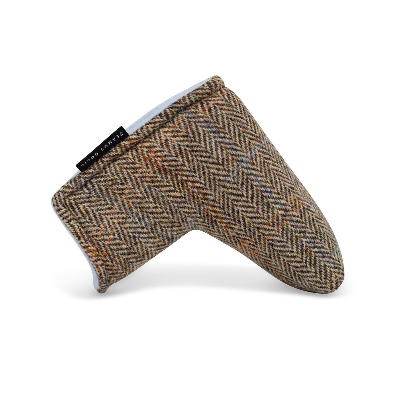 Seamus Golf - Blade Putter Head Cover made from Glen Plaid Harris Tweed Wool with Magnet Closure side view