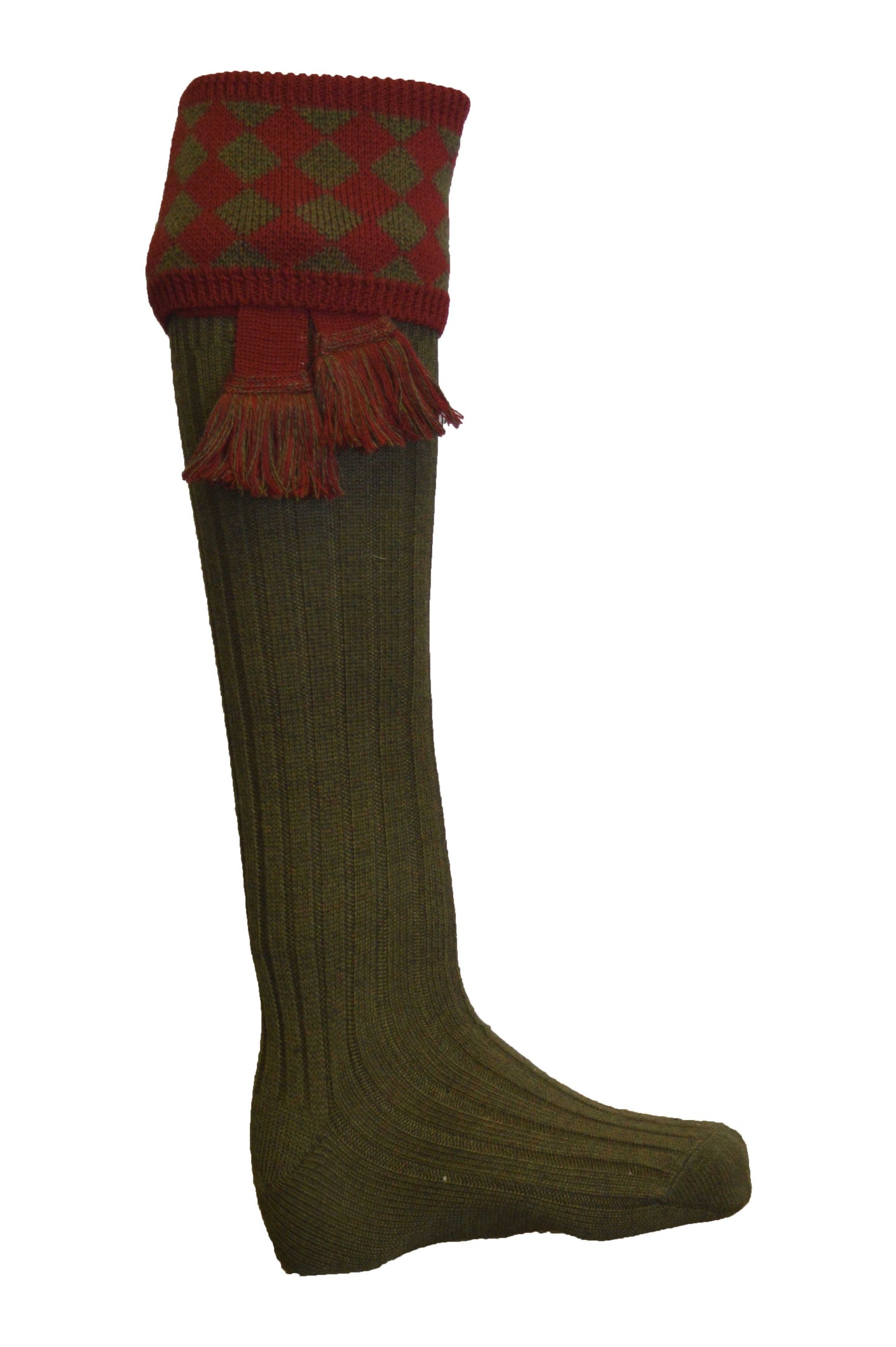 Knee High Chessboard Golf Socks made from Merino Wool with removable Garter Ties