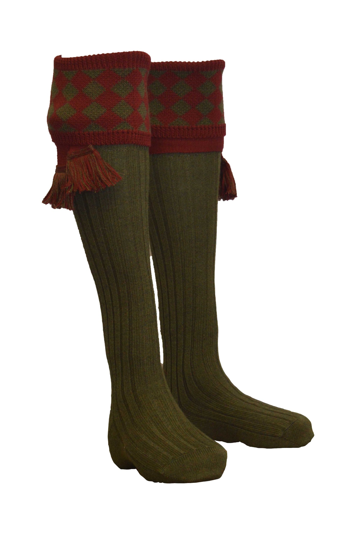 Knee High Chessboard Golf Socks made from Merino Wool with removable Garter Ties