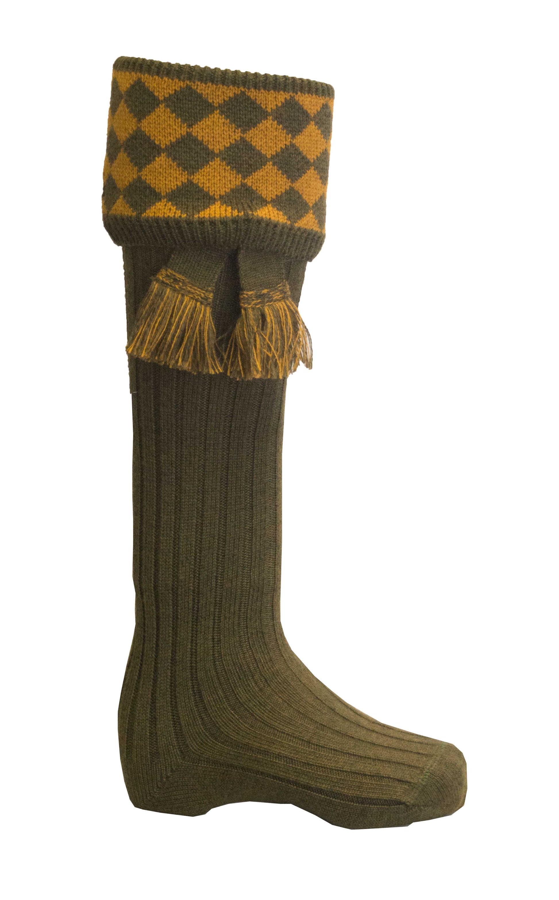 Knee High Chessboard Golf Socks made from Merino Wool with removable Garter Ties
