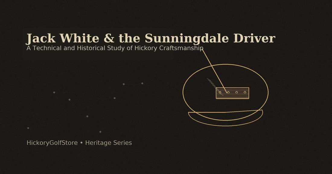 Minimalist cover graphic for the Jack White and Sunningdale Driver article from the HickoryGolfStore Heritage Series.