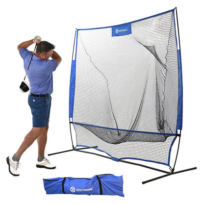 7x7 golf practice net with ball return pocket and carry bag for indoor outdoor real golf ball training
