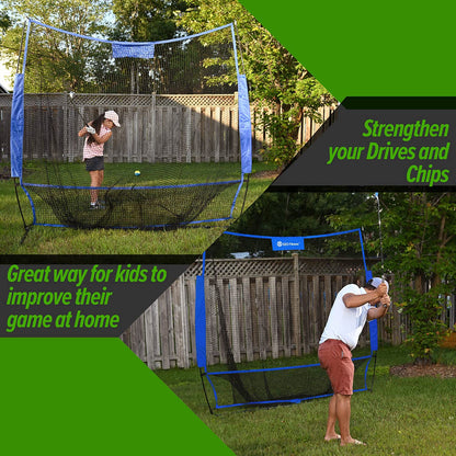 7x7 golf practice net with ball return pocket and carry bag for indoor outdoor real golf ball training