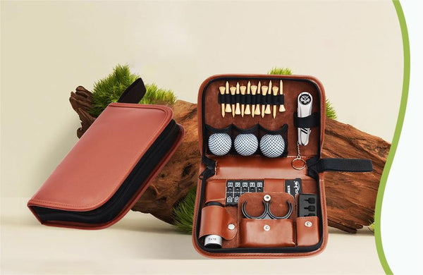 Elegant Leather Golf Accessory Set with Multiple Compartments