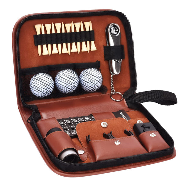 Elegant Leather Golf Accessory Set with Multiple Compartments