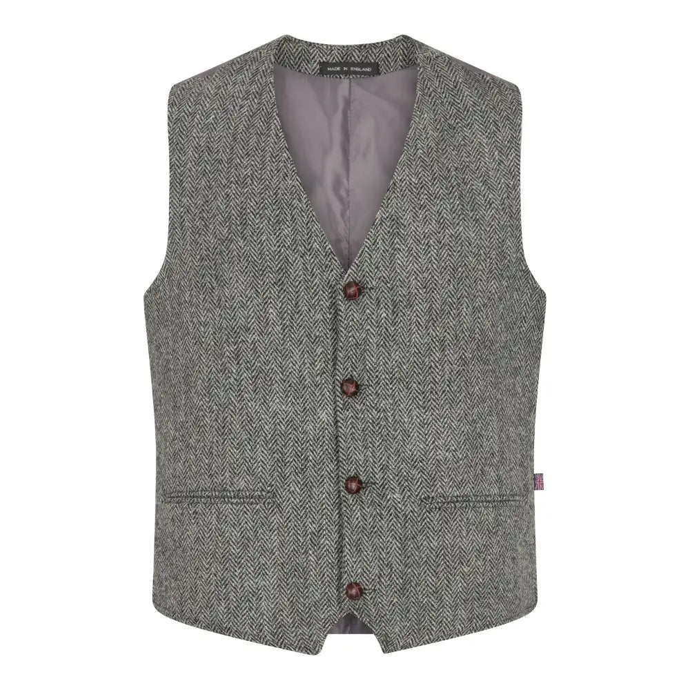 Mens Classic Scottish Harris Tweed Waistcoat - Steel Grey