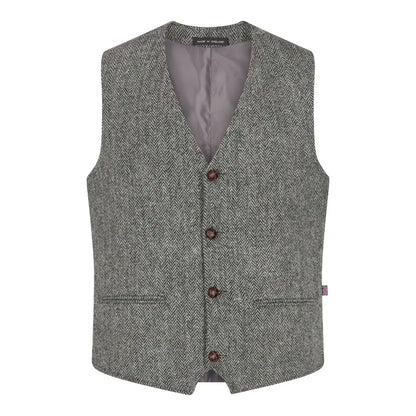 Mens Classic Scottish Harris Tweed Waistcoat - Steel Grey