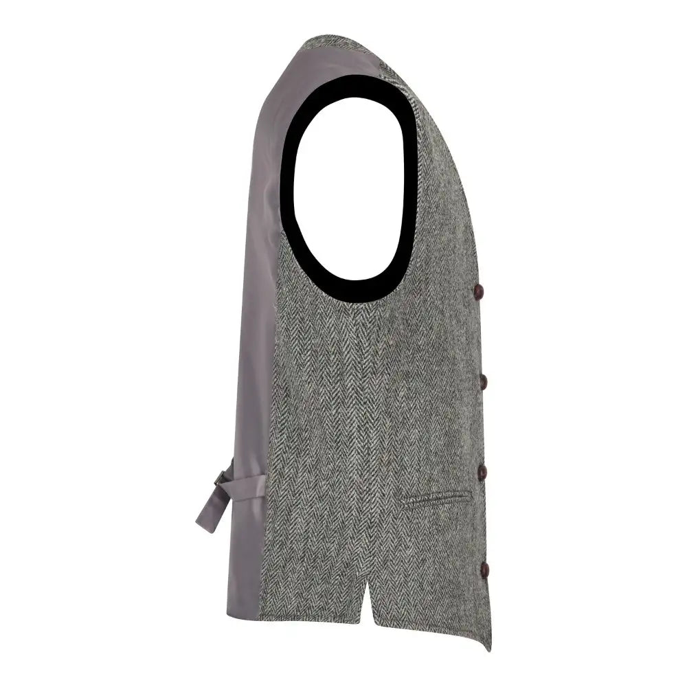 Mens Classic Scottish Harris Tweed Waistcoat - Steel Grey