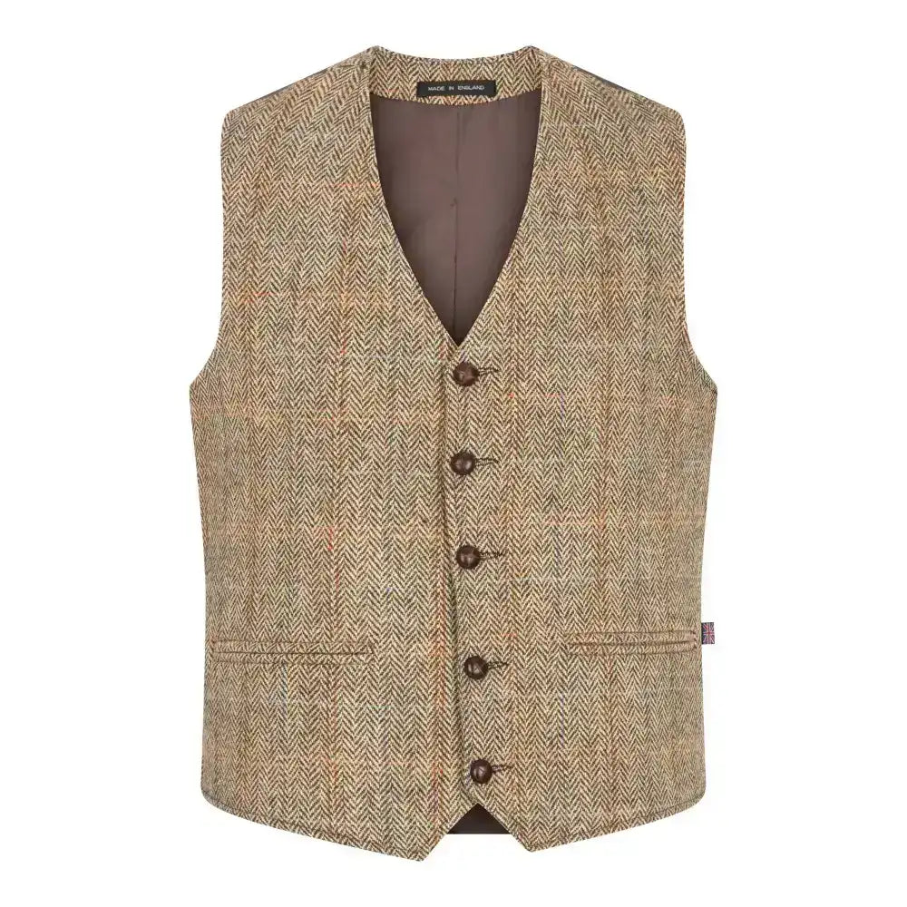 Mens Classic Scottish Harris Tweed Waistcoat - White Sand
