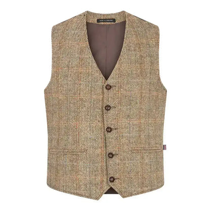 Mens Classic Scottish Harris Tweed Waistcoat - White Sand