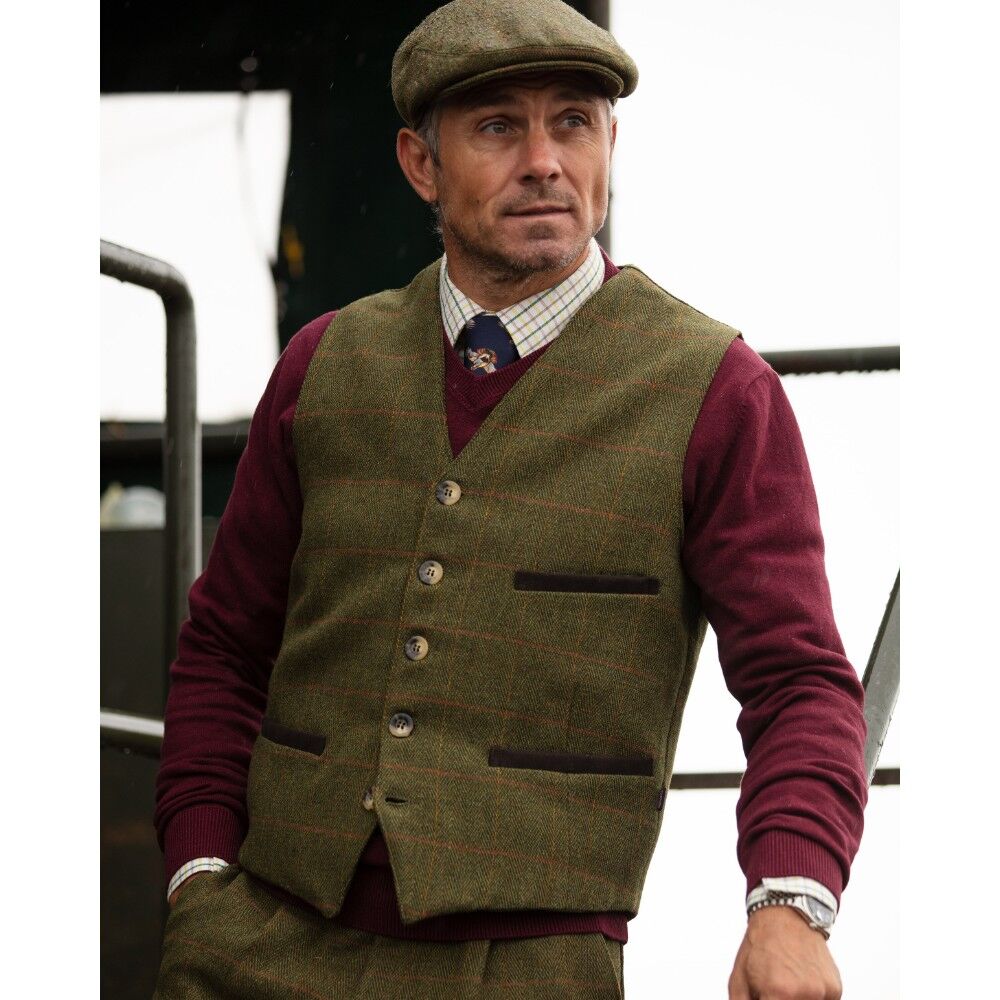 Derby Tweed Alcott Waistcoat-Dark Sage