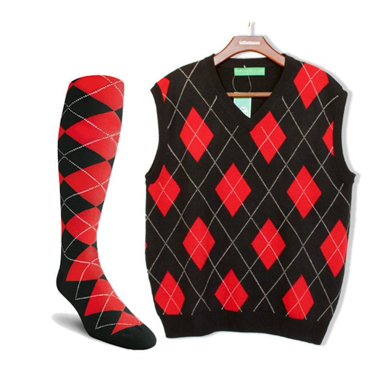 Argyle Golf Sweater Vest in Black and Red by Hickory Golf Store – Classic Men’s Golfwear