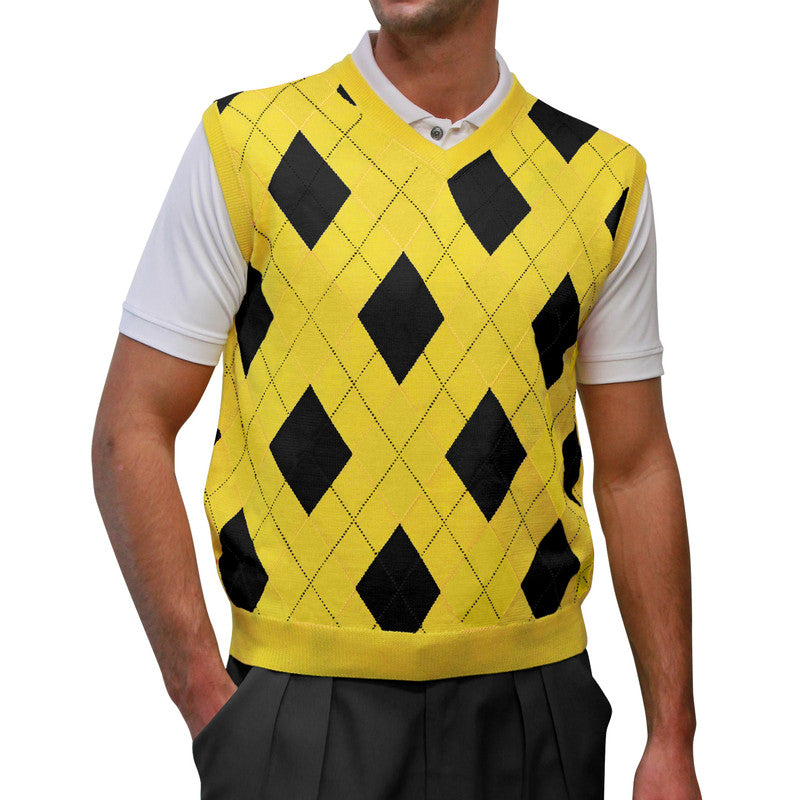 Argyle Golf Sweater Vest in Yellow and Black by Hickory Golf Store – Retro Golf Apparel