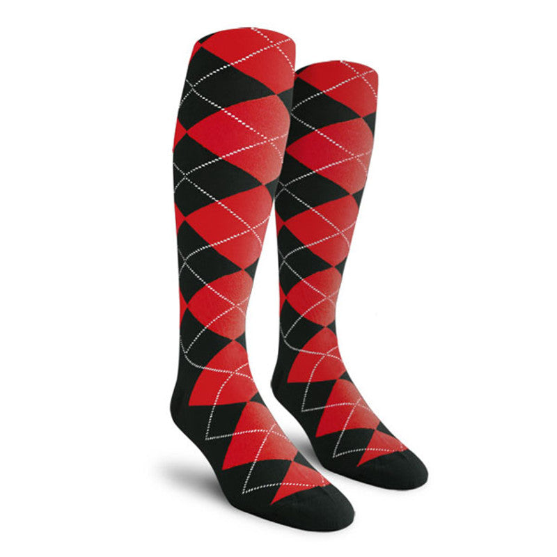 Argyle Men's Knee High Golf Socks in Black and Red