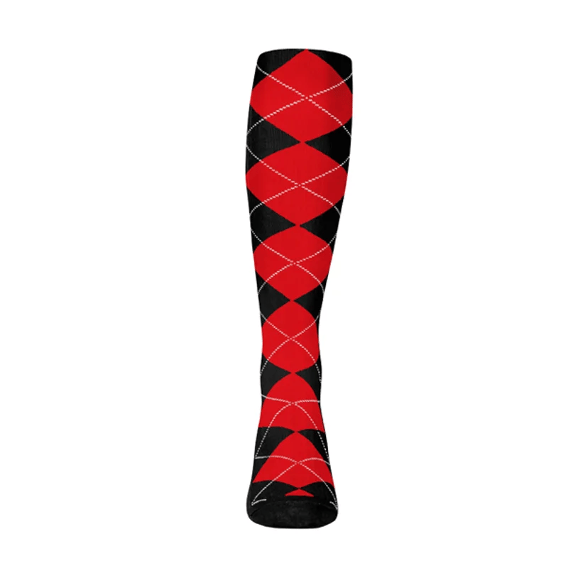 Argyle Men's Knee High Golf Socks in Black and Red