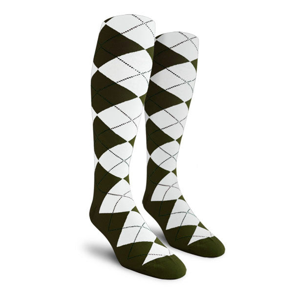 Argyle Men's Knee High Golf Socks in Olive and White