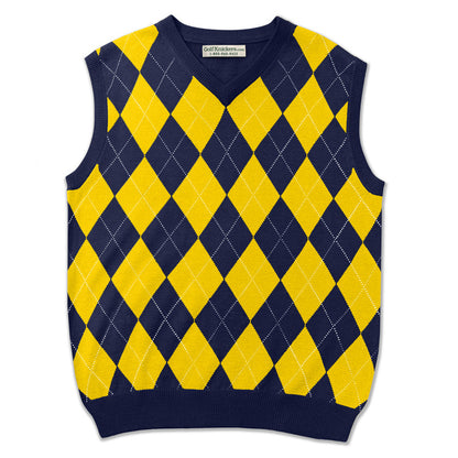 Mens Argyle Sweater Vest Navy Yellow Flat Lay – HickoryGolf