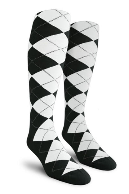 Black and White Argyle Knee High Golf Socks