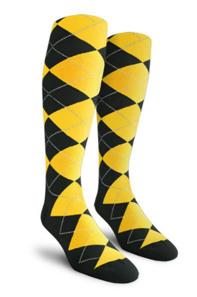 Black and Yellow Argyle Knee High Golf Socks