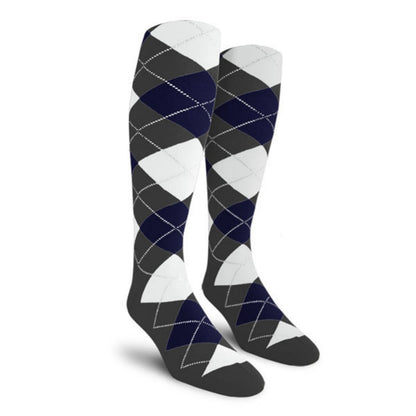Charcoal, Navy, and White Argyle Knee High Golf Socks