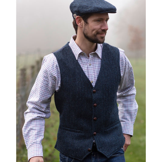 Mens Classic Scottish Harris Tweed Waistcoat - Midnight Blue