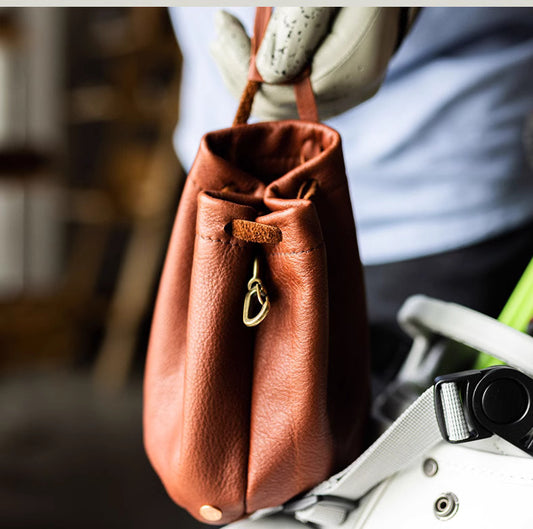 Handmade Vintage Saddle Leather Golf Ball Pouch | Brown