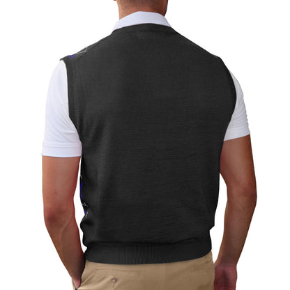HickoryGolfStore Retro Golf Sweater Vest – Black Royal Khaki Argyle Pattern