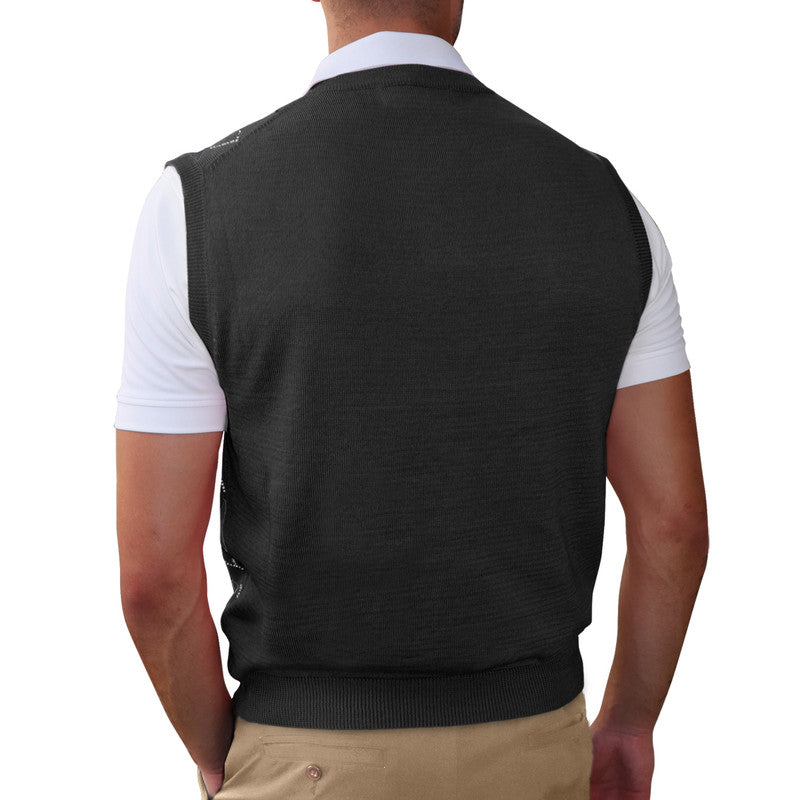 HickoryGolfStore Argyle Sweater Vest Men’s Golfwear – Black Taupe Charcoal Pattern