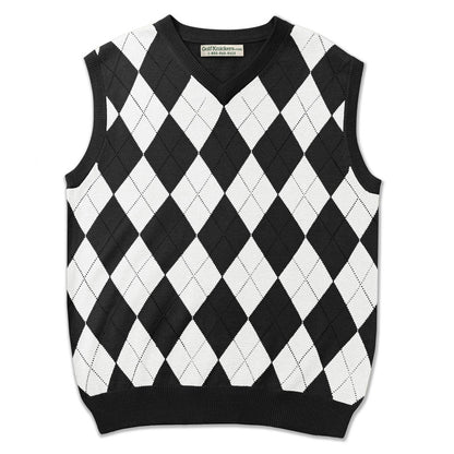 HickoryGolfStore Argyle Sweater Vest for Men – Black and White Lightweight Wool Blend