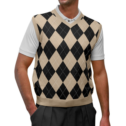 HickoryGolfStore Khaki Black Argyle Golf Sweater – Classic Hickory Style Knit Vest