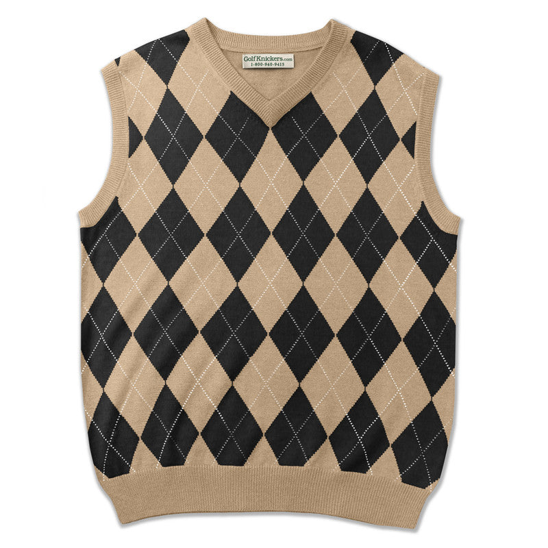 HickoryGolfStore Khaki Black Argyle Golf Sweater – Classic Hickory Style Knit Vest