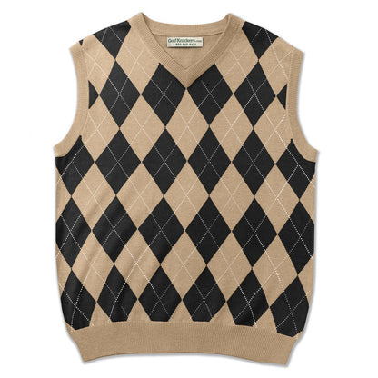 HickoryGolfStore Khaki Black Argyle Golf Sweater – Classic Hickory Style Knit Vest