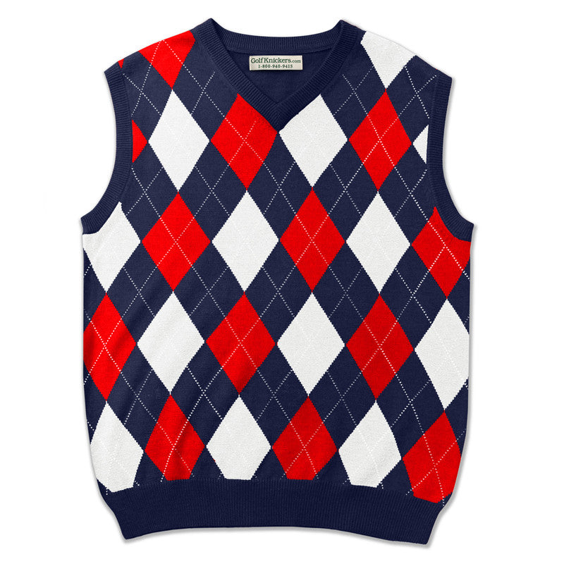Men’s Argyle Sweater Vest Navy Red White – Vintage Golf Apparel by HickoryGolfStore