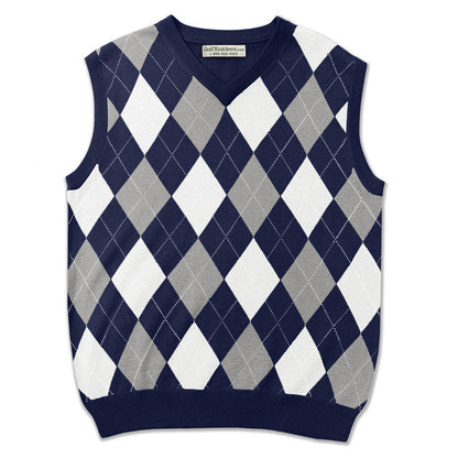 Navy Taupe White Argyle Sweater Vest – Classic Wool Blend Golf Fashion