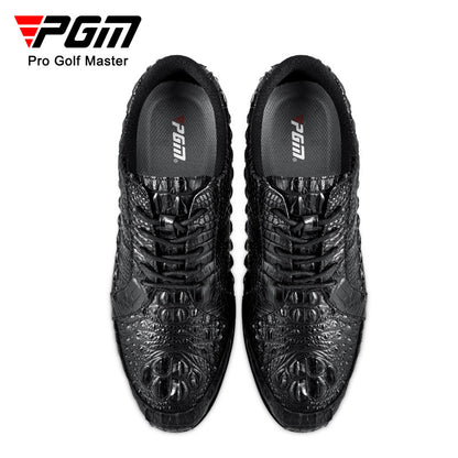Men’s crocodile leather golf shoes by Hickory Golf Store – waterproof, anti-slip spiked golf footwear for classic gentlemen golfers.