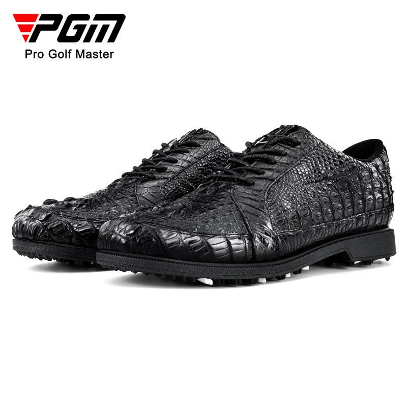Men’s crocodile leather golf shoes by Hickory Golf Store – waterproof, anti-slip spiked golf footwear for classic gentlemen golfers.