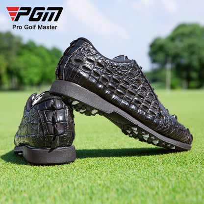 Men’s crocodile leather golf shoes by Hickory Golf Store – waterproof, anti-slip spiked golf footwear for classic gentlemen golfers.