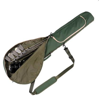 Lightweight green Sunday golf bag for carrying 3 to 8 clubs to the range short course or hickory golf round