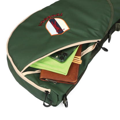 Lightweight green Sunday golf bag for carrying 3 to 8 clubs to the range short course or hickory golf round