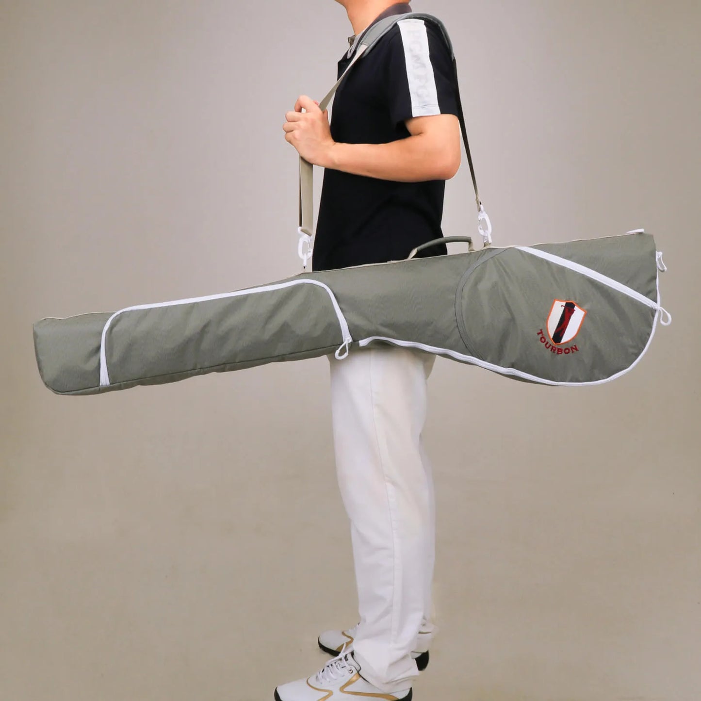 Lightweight green Sunday golf bag for carrying 3 to 8 clubs to the range short course or hickory golf round