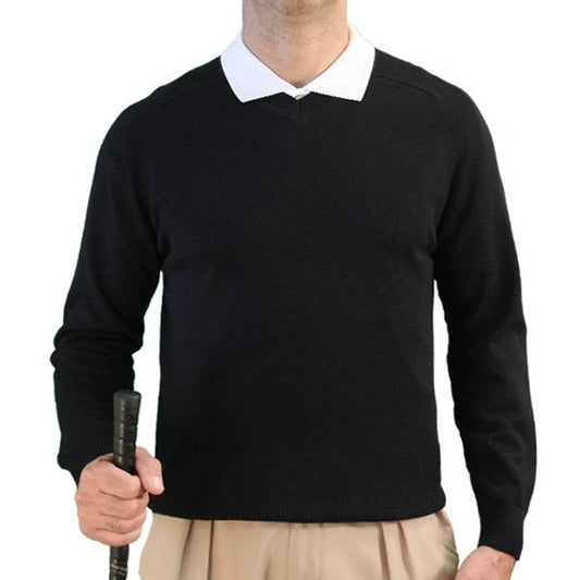 HickoryGolfStory Long Sleeve Solid Golf Sweater Mens Black Cotton Pullover