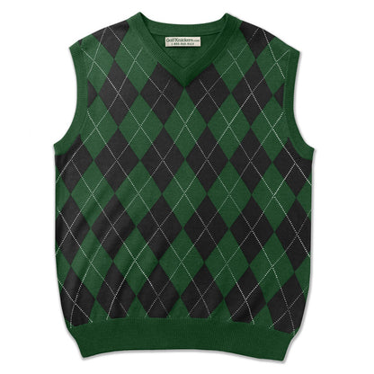 Men’s Argyle Golf Sweater Vest Dark Green Black – Elegant Golf Sweater Vest HickoryGolfStore