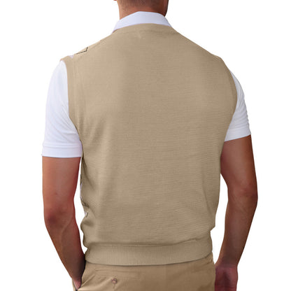Men’s Argyle Golf Sweater Vest Khaki White – Classic Wool Blend Knitwear from HickoryGolfStore