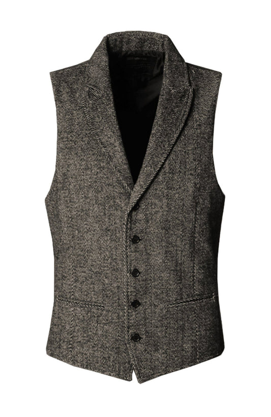 Mens Harris Tweed Herringbone Peak Lapel Waistcoat in Grey - Classic and Elegant Mens Tweed Waistcoat