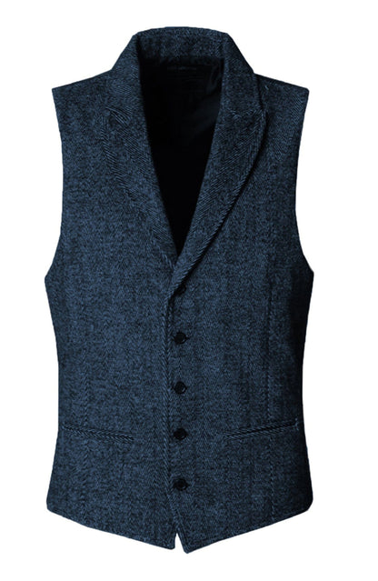 Mens Harris Tweed Herringbone Peak Lapel Waistcoat in Light Blue - Classic and Elegant Mens Tweed Waistcoat